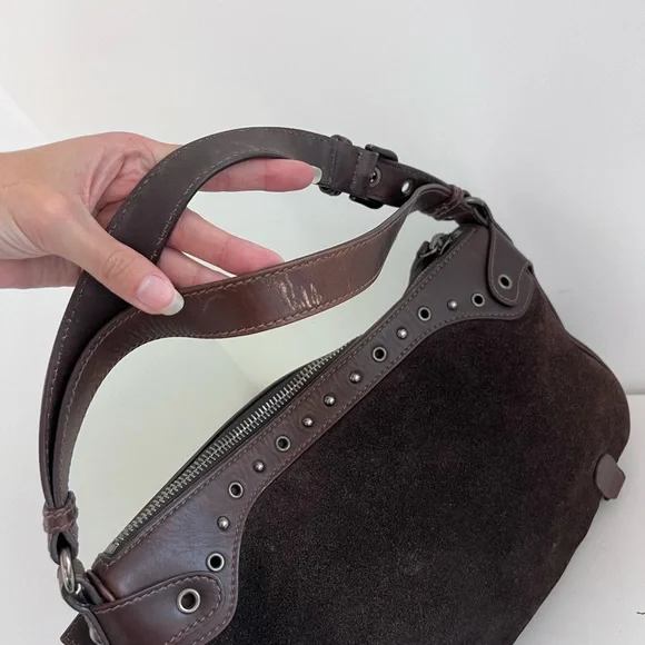 Miu miu mini y2k purse // brown suede & leather “western hobo” flower bag - Picture 5 of 7